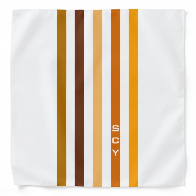 Tan Brown Orange Vertical Stripes Monogram Bandana (Front)