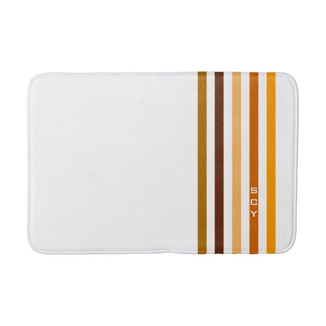 Tan Brown Orange Vertical Stripes Monogram Bathroom Mat (Front)