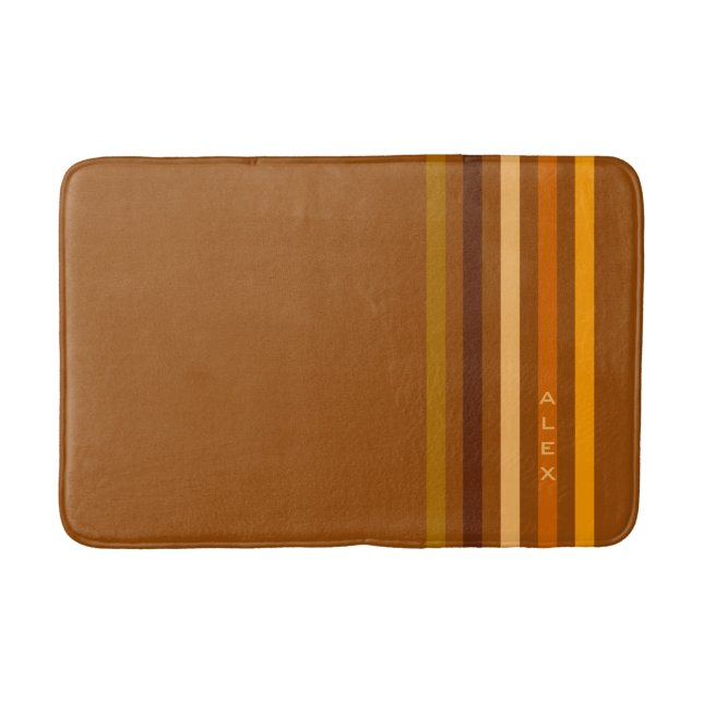 Tan Brown Orange Vertical Stripes Monogram Bathroom Mat (Front)