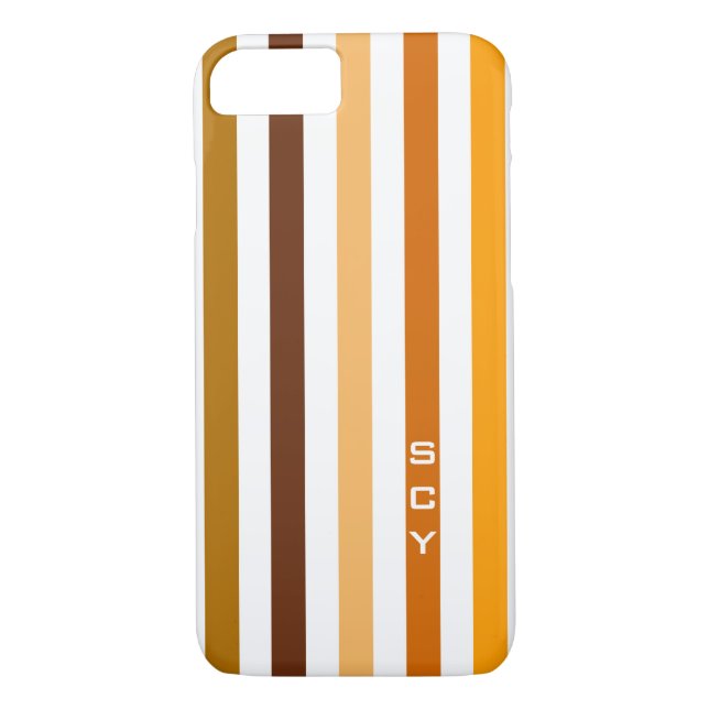 Tan Brown Orange Vertical Stripes Monogram Case-Mate iPhone Case (Back)