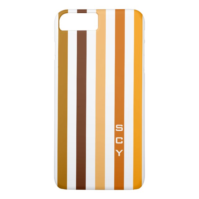 Tan Brown Orange Vertical Stripes Monogram Case-Mate iPhone Case (Back)