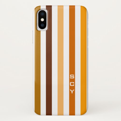 Tan Brown Orange Vertical Stripes Monogram iPhone X Case