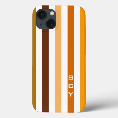 Tan Brown Orange Vertical Stripes Monogram iPhone 13 Case