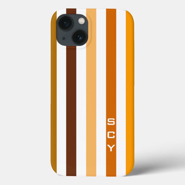 Tan Brown Orange Vertical Stripes Monogram Case-Mate iPhone Case (Back)
