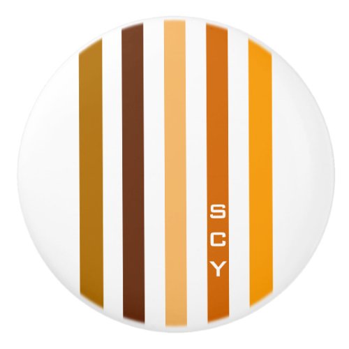 Tan Brown Orange Vertical Stripes Monogram Ceramic Knob