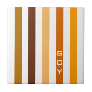 Tan Brown Orange Vertical Stripes Monogram Ceramic Tile