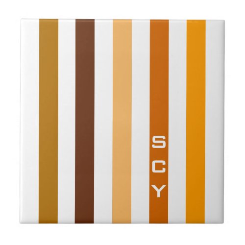Tan Brown Orange Vertical Stripes Monogram Ceramic Tile