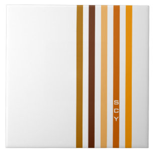 Tan Brown Orange Vertical Stripes Monogram Ceramic Tile