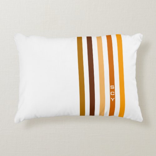 Tan Brown Orange Vertical Stripes Monogram Decorative Pillow