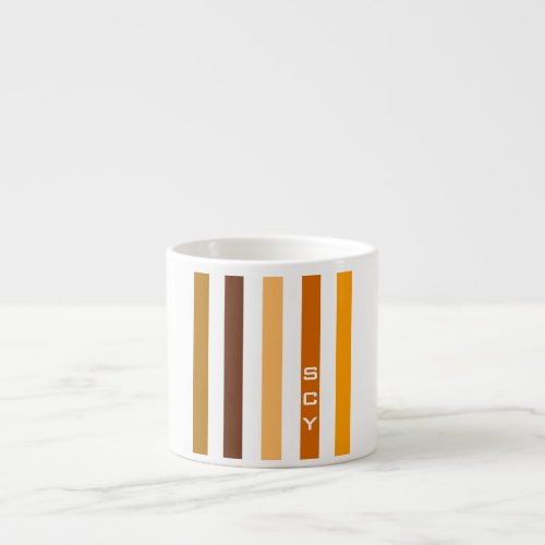 Tan Brown Orange Vertical Stripes Monogram Espresso Cup