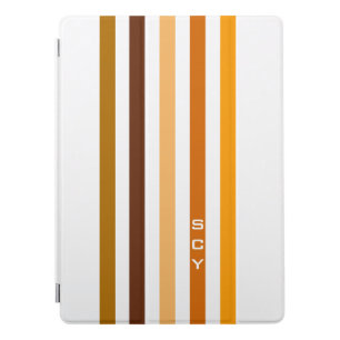 Tan Brown Orange Vertical Stripes Monogram iPad Pro Cover