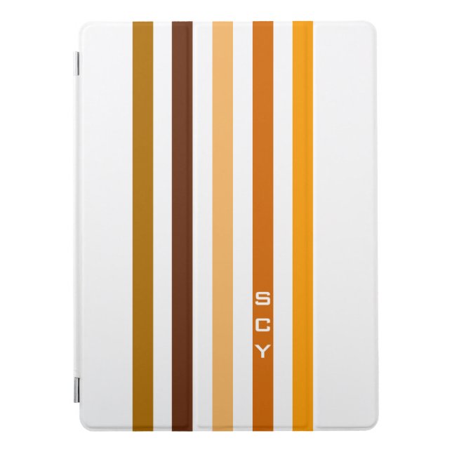 Tan Brown Orange Vertical Stripes Monogram iPad Pro Cover (Front)