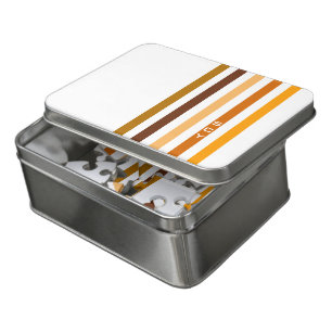 Tan Brown Orange Vertical Stripes Monogram Jigsaw Puzzle