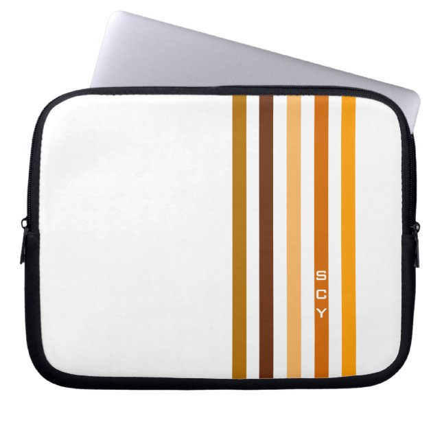 Tan Brown Orange Vertical Stripes Monogram Laptop Sleeve (Front)