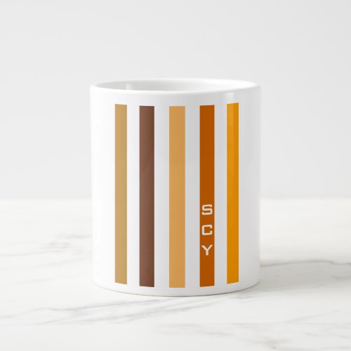 Tan Brown Orange Vertical Stripes Monogram Large Coffee Mug