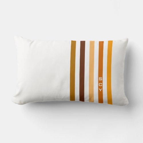 Tan Brown Orange Vertical Stripes Monogram Lumbar Pillow