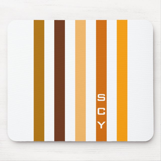 Tan Brown Orange Vertical Stripes Monogram Mouse Pad (Front)