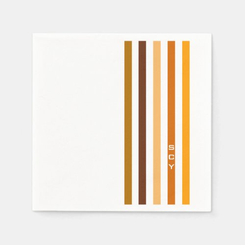 Tan Brown Orange Vertical Stripes Monogram Napkins