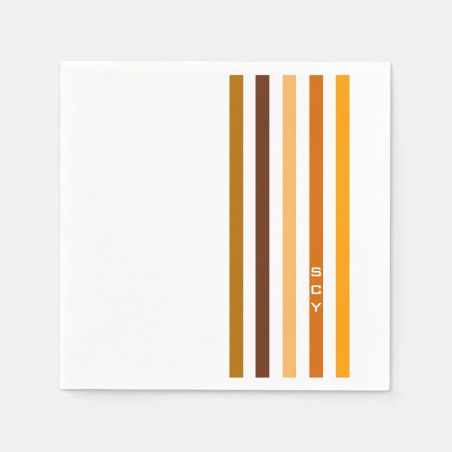 Tan Brown Orange Vertical Stripes Monogram Napkins (Front)