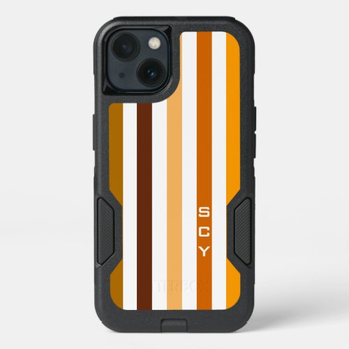 Tan Brown Orange Vertical Stripes Monogram iPhone 13 Case