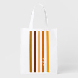 Tan Brown Orange Vertical Stripes Monogram Reusable Grocery Bag