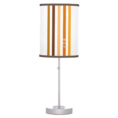 Tan Brown Orange Vertical Stripes Monogram Table Lamp