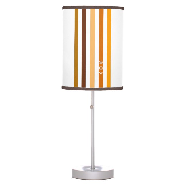 Tan Brown Orange Vertical Stripes Monogram Table Lamp (Front)