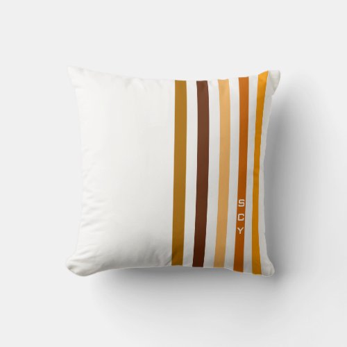 Tan Brown Orange Vertical Stripes Monogram Throw Pillow