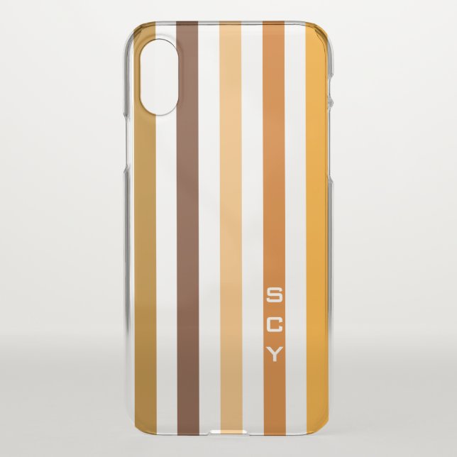 Tan Brown Orange Vertical Stripes Monogram Uncommon iPhone Case (Back)