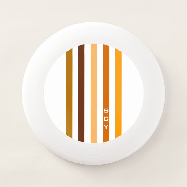 Tan Brown Orange Vertical Stripes Monogram Wham-O Frisbee (Front)