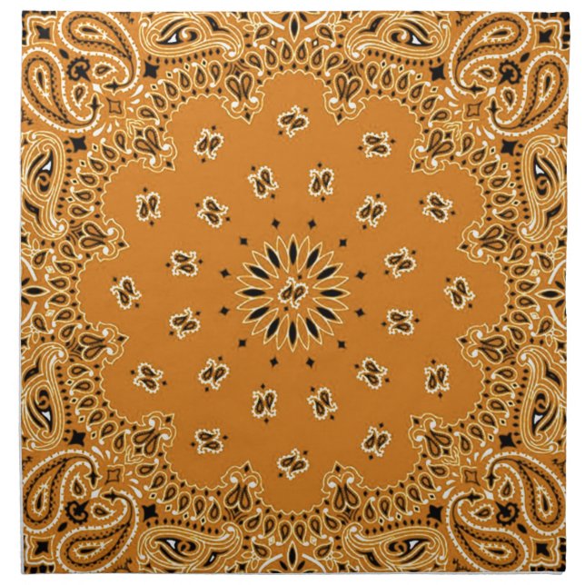 Tan Brown Paisley Western Bandana Scarf Print Napkin (Front)