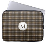 Tan &amp; Brown Plaid Personalized Monogram Laptop Sleeve at Zazzle