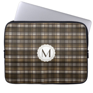 Tan & Brown Plaid Personalized Monogram Laptop Sleeve