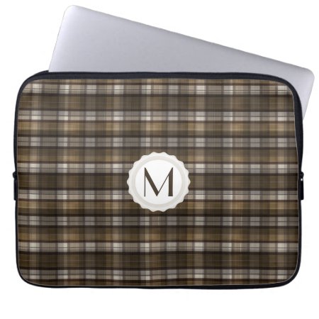 Tan & Brown Plaid Personalized Monogram Laptop Sleeve