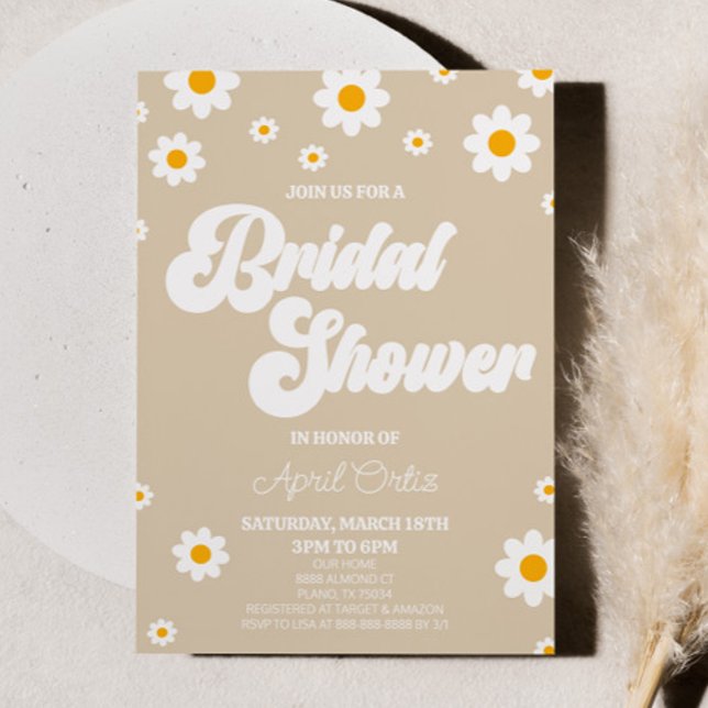 Tan Brown Retro Daisy Flower Bridal Shower Invitation (Creator Uploaded)