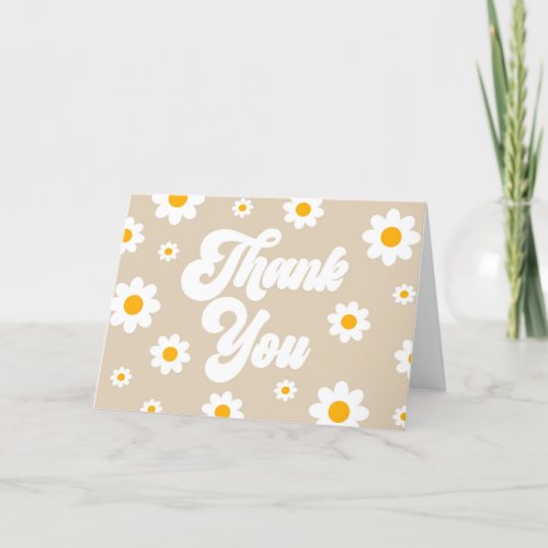 Tan Brown Retro Daisy Flower Party Thank You Card