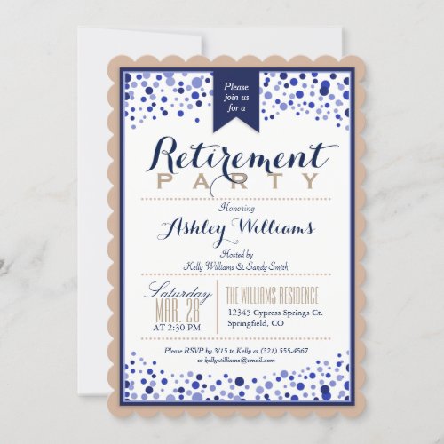 Tan Brown White Navy Blue Retirement Party Invitation