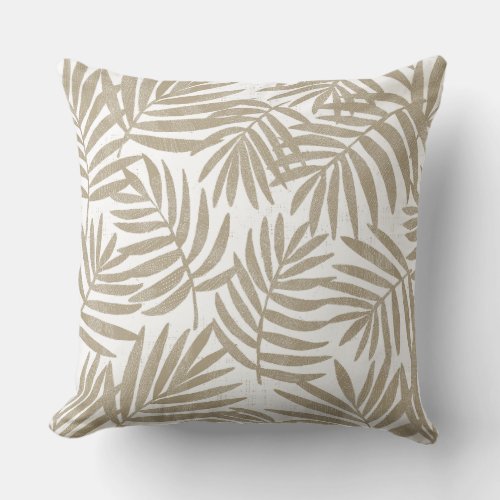 Tan Brown  White Palm Leaves Throw Pillow