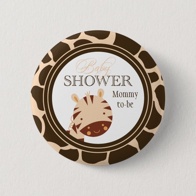 Tan + brown zebra boys baby shower button (Front)