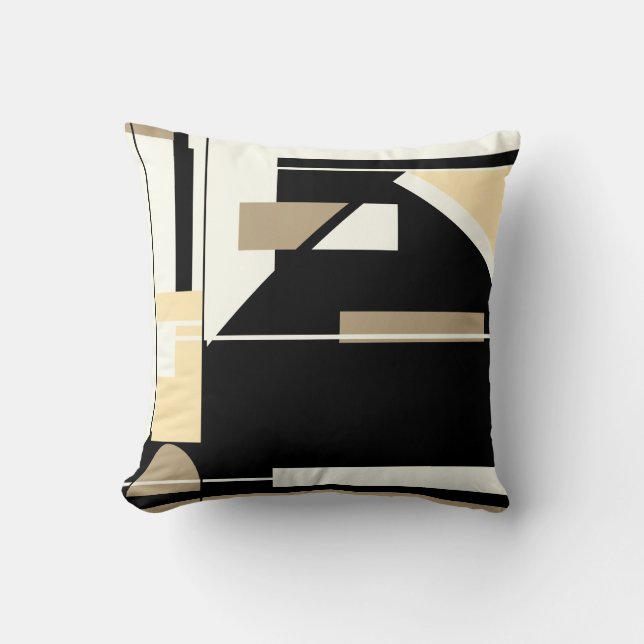 Tan, Brownish Black, White Nautical Look Abstract Throw Pillow (Front)