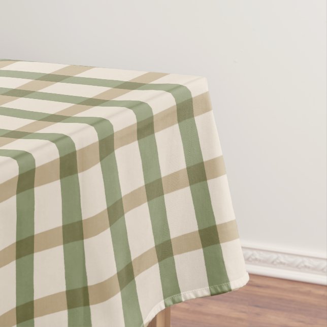 Tan Buffalo Plaid with Green and Ivory Tablecloth (In Situ)