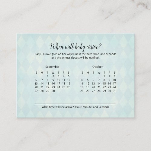 Tan Bunny Aqua Baby Arrival Prediction Game Enclosure Card