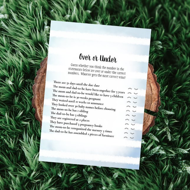 Tan Bunny Blue Over Under Baby Shower Game Invitation (Creator Uploaded)