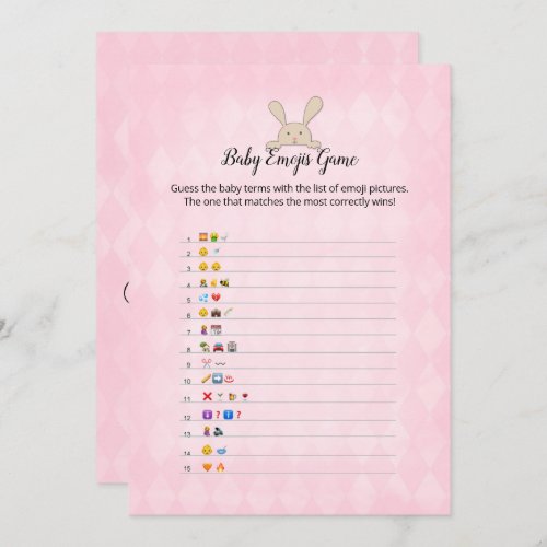 Tan Bunny Pink Argyle Baby Emoji Pictures Game Invitation