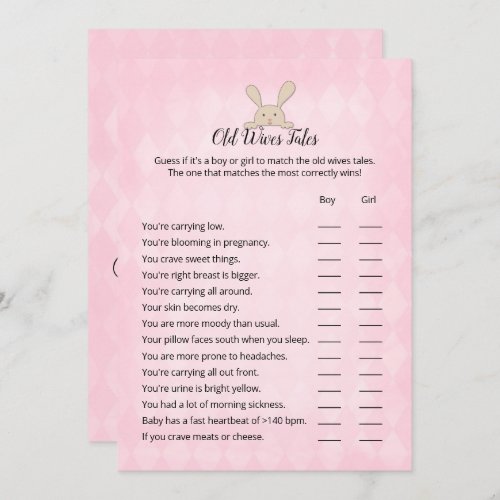 Tan Bunny Pink Argyle Old Wives Tales Game Invitation