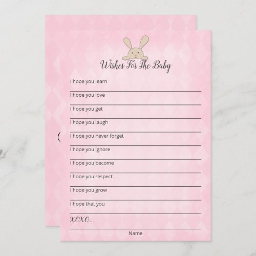 Tan Bunny Pink Argyle Wishes For Baby Game Invitation