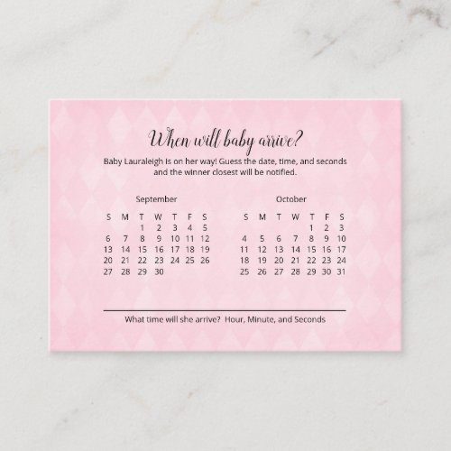 Tan Bunny Pink Baby Arrival Prediction Game Enclosure Card