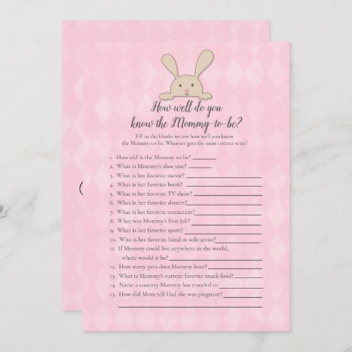 Tan Bunny Pink Who Knows Mommy Best Game Invitation