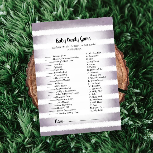 Tan Bunny Purple Baby Candy Baby Shower Game Invitation (Creator Uploaded)