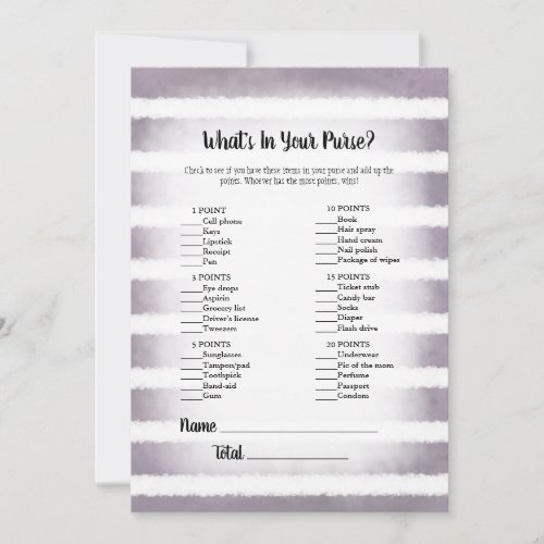 Tan Bunny Purple Whats In Your Purse Game Invitation